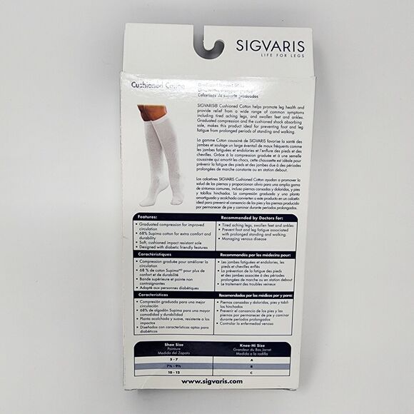 Sigvaris 15-20 mmHg Graduated Support Socks Cushion Cotton C White 142CC00 Women - Picture 7 of 10